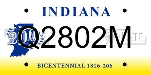 Q2802M Indiana License Plate