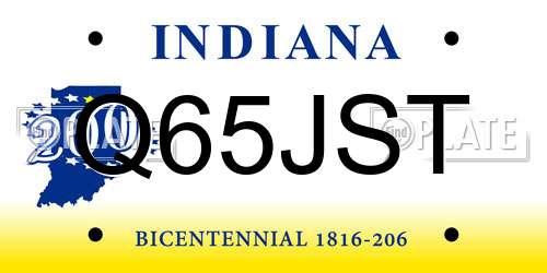 Q65JST Indiana License Plate