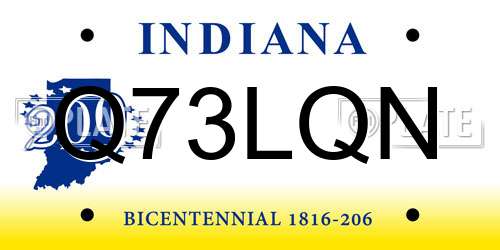 Q73LQN Indiana License Plate