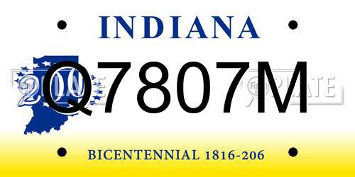 Q7807M Indiana License Plate