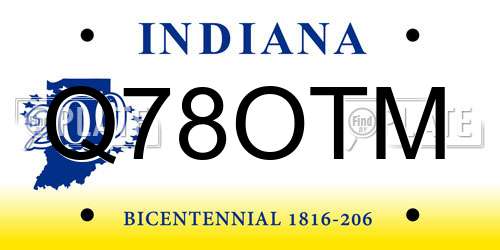 Q78OTM Indiana License Plate