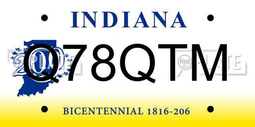 Q78QTM Indiana License Plate