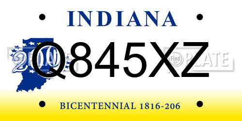 Q845XZ Indiana License Plate
