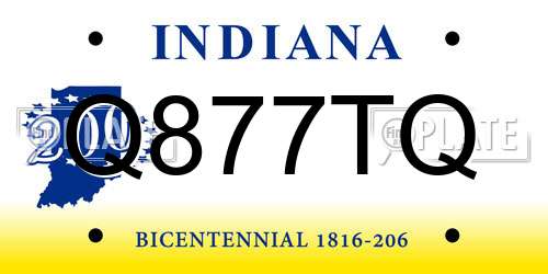 Q877TQ Indiana License Plate