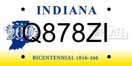 Q878ZI Indiana License Plate