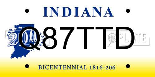 Q87TTD Indiana License Plate