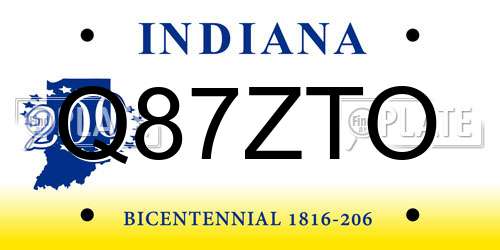 Q87ZTO Indiana License Plate