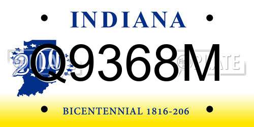 Q9368M Indiana License Plate