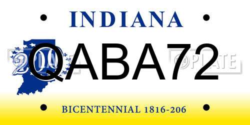 QABA72 Indiana License Plate