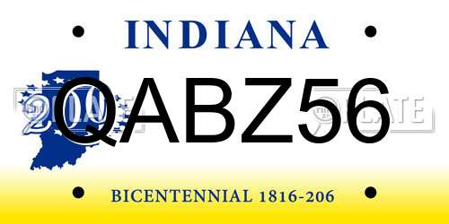 QABZ56 Indiana License Plate
