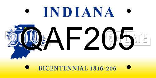 QAF205 Indiana License Plate