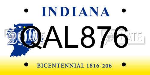 QAL876 Indiana License Plate