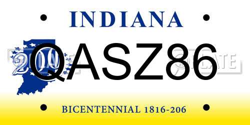 QASZ86 Indiana License Plate