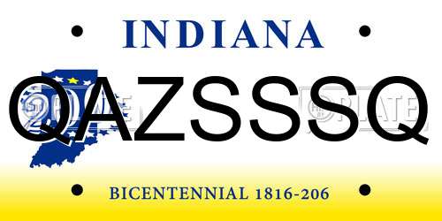 QAZSSSQ Indiana License Plate