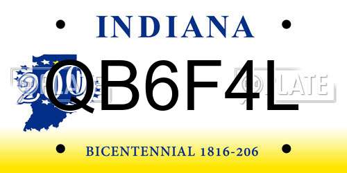 QB6F4L Indiana License Plate