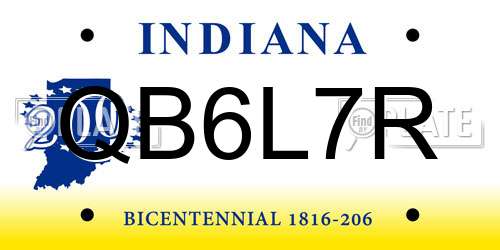 QB6L7R Indiana License Plate