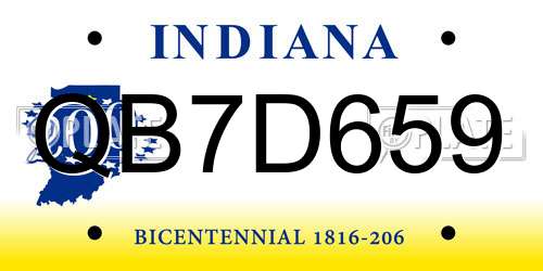 QB7D659 Indiana License Plate