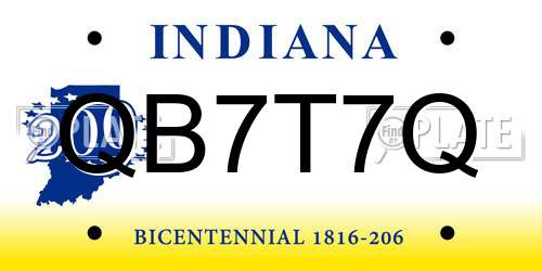 QB7T7Q Indiana License Plate