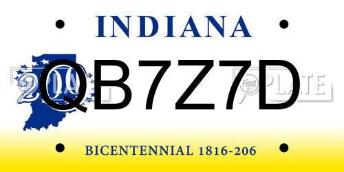 QB7Z7D Indiana License Plate