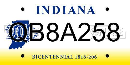 QB8A258 Indiana License Plate