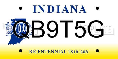 QB9T5G Indiana License Plate