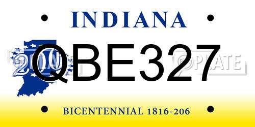 QBE327 Indiana License Plate