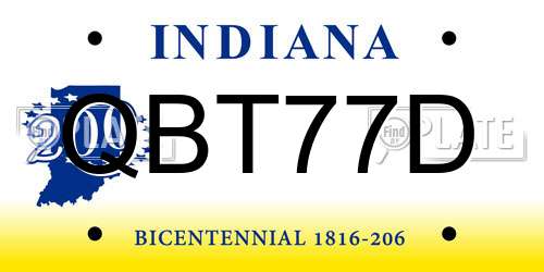 QBT77D Indiana License Plate
