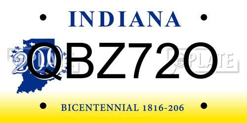QBZ72O Indiana License Plate
