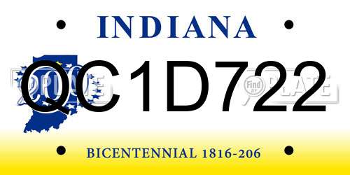 QC1D722 Indiana License Plate