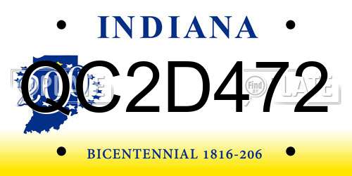 QC2D472 Indiana License Plate