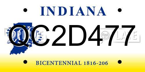 QC2D477 Indiana License Plate