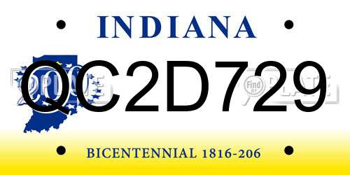 QC2D729 Indiana License Plate