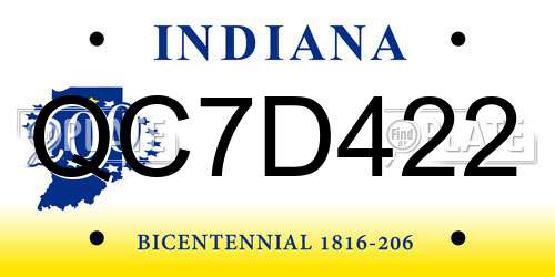 QC7D422 Indiana License Plate