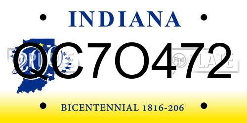 QC7O472 Indiana License Plate