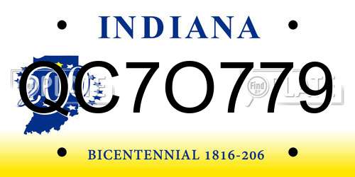 QC7O779 Indiana License Plate