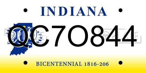 QC7O844 Indiana License Plate