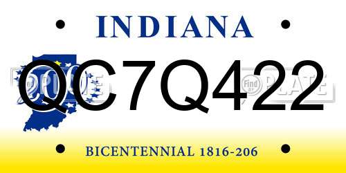 QC7Q422 Indiana License Plate