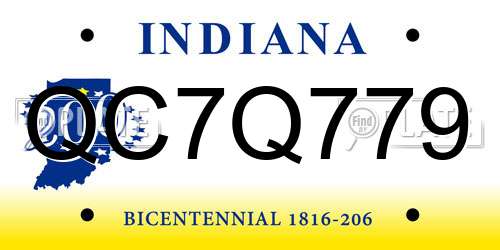 QC7Q779 Indiana License Plate