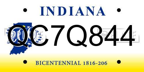 QC7Q844 Indiana License Plate
