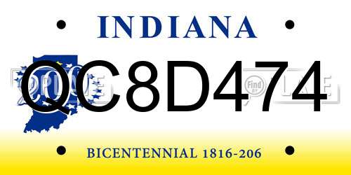 QC8D474 Indiana License Plate