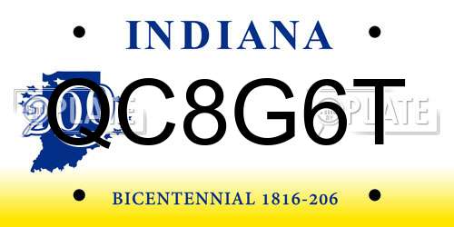 QC8G6T Indiana License Plate