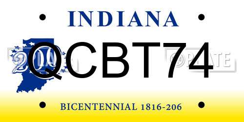 QCBT74 Indiana License Plate