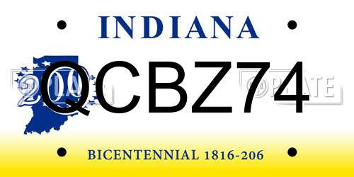 QCBZ74 Indiana License Plate