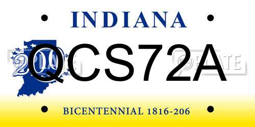 QCS72A Indiana License Plate