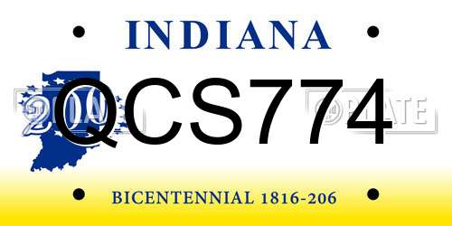 QCS774 Indiana License Plate