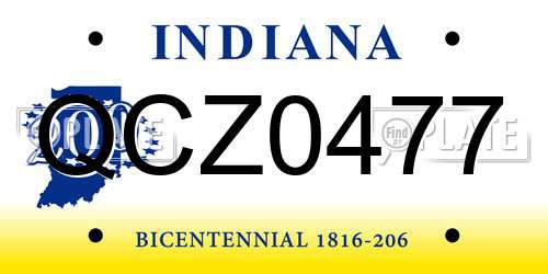 QCZ0477 Indiana License Plate