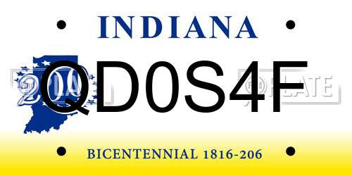 QD0S4F Indiana License Plate