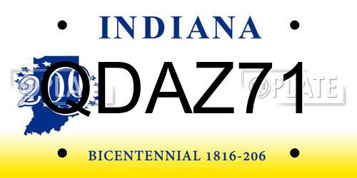 QDAZ71 Indiana License Plate