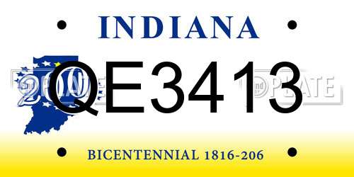 QE3413 Indiana License Plate