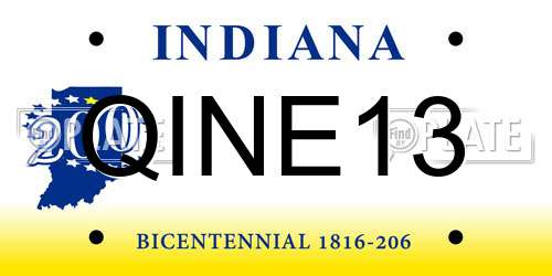 QINE13 Indiana License Plate